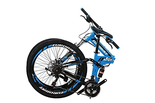 Folding Bike : G4 Folding Bike 21 Speed 26 Inches Dual Disc Brakes K Spoke Wheel Mountain Bike for Adult (SPOKE-BLUE)