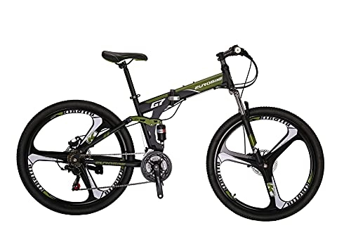 Folding Bike : G7 Folding Bike 21 Speed 27.5 Inches Dual Suspension Spoke K Wheel Mountain Bike for Mens / Womens (K-GREEN)