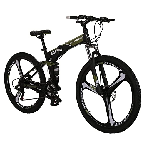 Folding Bike : G7 Mountain Bike 21 Speed Steel Frame 27.5 Inches Wheel Dual Suspension Folding Bike (Armygreen / 3 Spoke)