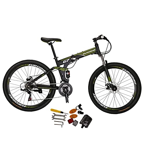 Folding Bike : G7 Mountain Bike 21 Speed Steel Frame 27.5 Inches Wheel Dual Suspension Folding Bike (Armygreen / 32 Spoke)