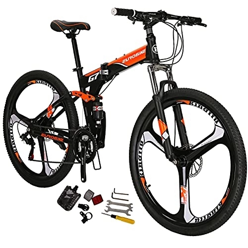 Folding Bike : G7 Mountain Bike 21 Speed Steel Frame 27.5 Inches Wheel Dual Suspension Folding Bike (Blackorange / 3 Spoke)