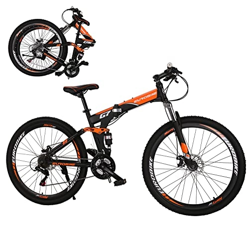 Folding Bike : G7 Mountain Bike 21 Speed Steel Frame 27.5 Inches Wheel Dual Suspension Folding Bike (Blackorange / 32 Spoke)
