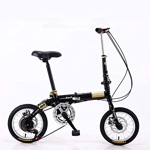 Folding Bike : GaoGaoBei 14 Inch Foldable Mini Ultralight Portable Adult Children Students Men And Women Small Wheel Variable Speed Double Disc Brake Bicycle, Black, Super