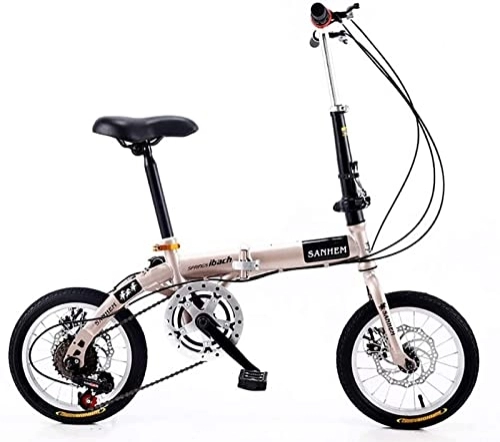 Folding Bike : GaoGaoBei 14 Inch Foldable Mini Ultralight Portable Adult Children Students Men And Women Small Wheel Variable Speed Double Disc Brake Bicycle, White, Super