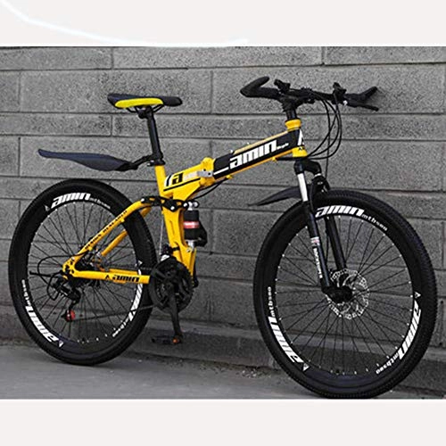 Folding Bike : GAOJIN Mountain Bike, Mountain Trail Bike High Carbon Steel Folding Outroad Bicycles, 24 Inch Men's Mountain Bikes, High-Carbon Steel Hardtail Mountain Bike, Yellow, 27 speed