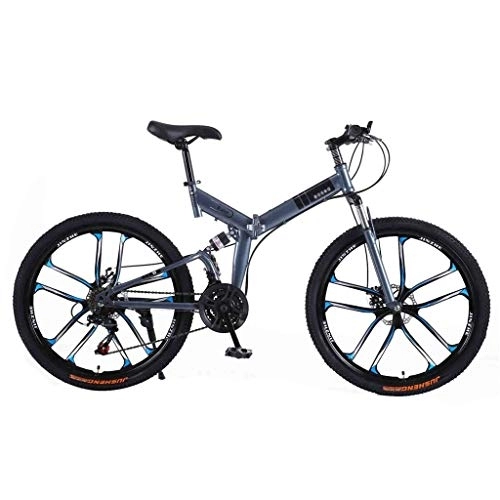 Folding Bike : GAOTTINGSD Adult Mountain Bike Bicycle Mountain Bike Adult MTB Foldable Road Bicycles For Men And Women 24In Wheels Adjustable Speed Double Disc Brake (Color : Gray-C, Size : 24 Speed)
