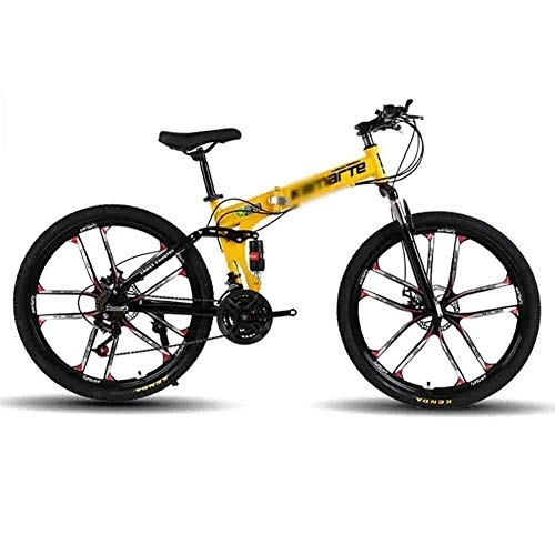 Folding Bike : GAOTTINGSD Adult Mountain Bike Foldable Bicycle MTB Adult Mountain Bike Folding Road Bicycles For Men And Women 26In Wheels Speed Double Disc Brake (Color : Yellow, Size : 21 speed)