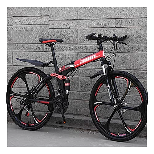 Folding Bike : GAOXQ Mountain Bike Folding Bikes, Featuring 3 / 6 / 10 Spoke Wheels and 21 / 24 / 27 / 30 Speed Shifter, Double Disc Brake and Dual Suspension Anti-Slip Bicycles (26 In) Six knife wheel -21