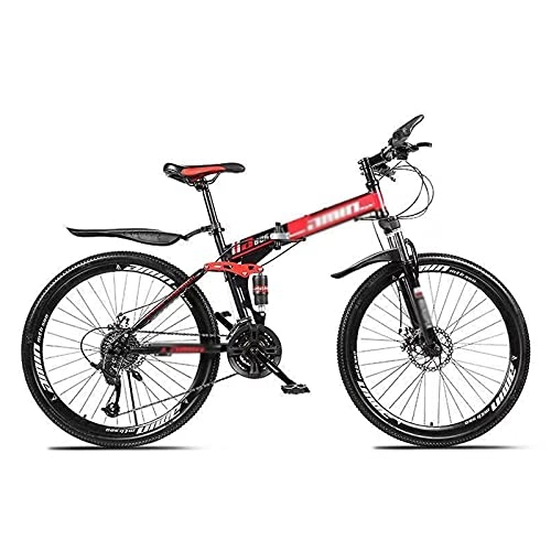 Folding Bike : GAOXQ Mountain Bike Folding Bikes, Featuring 3 / 6 / 10 Spoke Wheels and 21 / 24 / 27 / 30 Speed Shifter, Double Disc Brake and Dual Suspension Anti-Slip Bicycles (26 In) Spoke wheel-21