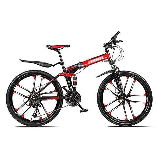 Folding Bike : GAOXQ Mountain Bike Folding Bikes, Featuring 3 / 6 / 10 Spoke Wheels and 21 / 24 / 27 / 30 Speed Shifter, Double Disc Brake and Dual Suspension Anti-Slip Bicycles (26 In) Ten Knife Wheel -21