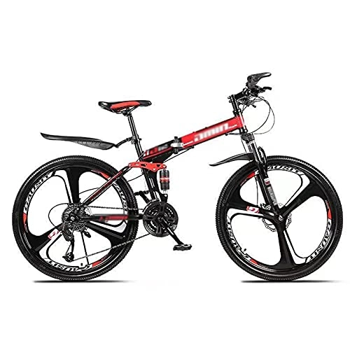 Folding Bike : GAOXQ Mountain Bike Folding Bikes, Featuring 3 / 6 / 10 Spoke Wheels and 21 / 24 / 27 / 30 Speed Shifter, Double Disc Brake and Dual Suspension Anti-Slip Bicycles (26 In) Three Knife Wheel -21