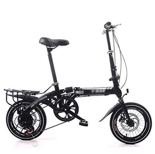 Folding Bike : Gaoyanhang 14 inch folding bike-variable speed two disc brake small portable leisure commuter bike (Color : Black)