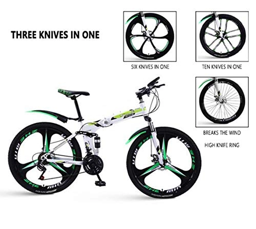 Folding Bike : Gaoyanhang 26-inch mountain foldable bicycle, thickened high-carbon steel frame, double disc brake system (Color : Green, Size : 24)