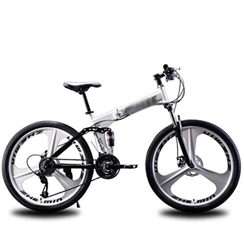 Folding Bike : Gaoyanhang Foldable mountain bike, 26-inch wheel double disc brake shock absorption, 21-speed adult off-road bike (Color : White, Size : 27S)