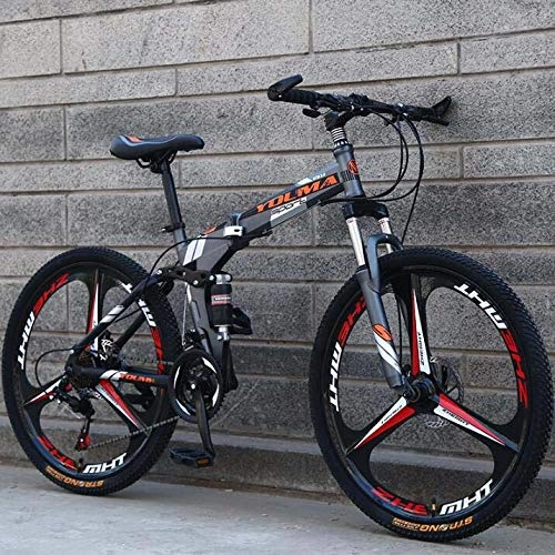 Folding Bike : GASLIKE 26 Inch Wheel Folding Mountain Bike, Dual Suspension for Men And Women Bicycle, High Carbon Steel Frame, Steel Disc Brake, gray, 24 speed