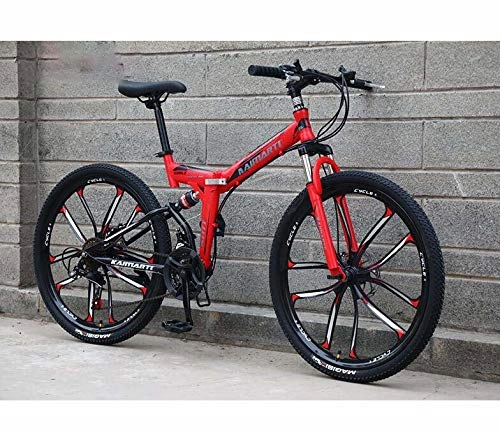 Folding Bike : GASLIKE Folding Bike Bicycle Mountain Bikes for Men Women, High Carbon Steel Frame, Full Suspension Soft Tail, Double Disc Brake, Anti-Skid Tire, C, 26 inch 27 speed