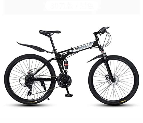 Folding Bike : GASLIKE Folding Mountain Bike Bicycle for Adult Men And Women, High Carbon Steel Dual Suspension Frame, PVC Pedals And Rubber Grips, Black, 26 inch 21 speed