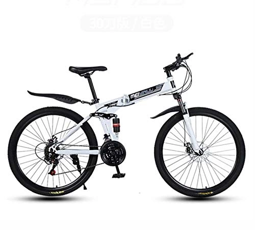 Folding Bike : GASLIKE Folding Mountain Bike Bicycle for Adult Men And Women, High Carbon Steel Dual Suspension Frame, PVC Pedals And Rubber Grips, White, 26 inch 27 speed
