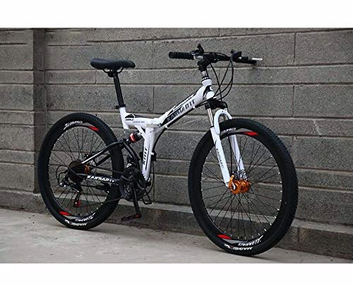 Folding Bike : GASLIKE Folding Mountain Bike Bicycle for Men Women, High Carbon Steel Frame, Full Suspension MTB Bikes, Dual Disc Brake, B, 26 inch 24 speed