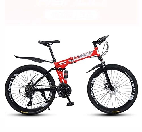 Folding Bike : GASLIKE Folding Mountain Bike Bicycle, Full Suspension MTB Bikes High Carbon Steel Frame, Double Disc Brake, PVC Pedals And Rubber Grips, Red, 26 inch 21 speed