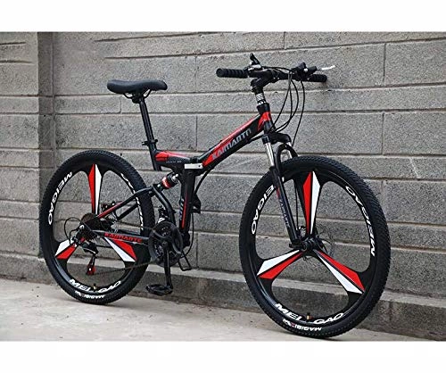 Folding Bike : GASLIKE Folding Mountain Bike for Adults, High Carbon Steel Frame, Dual Disc Brake, Full Suspension for Men Women Bike Bicycle, C, 24 inch 21 speed
