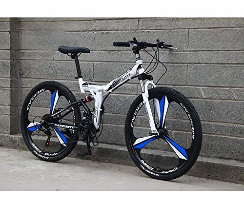 Folding Bike : GASLIKE Folding Mountain Bike for Adults, High Carbon Steel Frame, Dual Disc Brake, Full Suspension for Men Women Bike Bicycle, D, 26 inch 27 speed