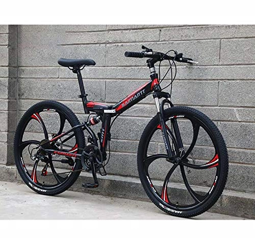 Folding Bike : GASLIKE Folding Mountain Bikes for Men Women, Full Suspension Soft Tail Bike Bicycle, High Carbon Steel Frame, Double Disc Brake, E, 24 inch 21 speed