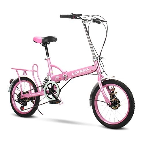 Folding Bike : GDZFY 20in City Folding Bike Urban Commuter, Lightweight Aluminum Frame Rear Carry Rack, Adult Foldable Bicycle Pink 20in