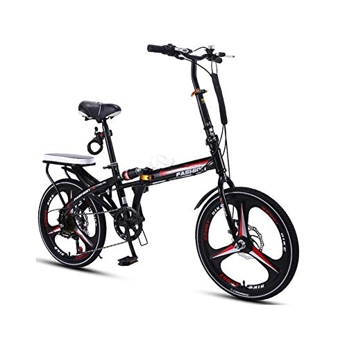 Folding Bike : GDZFY 20in Folding City Bicycle, Portable Adult Student Bike, Ultra Light Suspension Foldable Bicycle 7 Speed, Loop Adult Folding Bike Black 20in