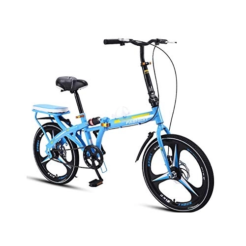 Folding Bike : GDZFY 20in Folding City Bicycle, Portable Adult Student Bike, Ultra Light Suspension Foldable Bicycle 7 Speed, Loop Adult Folding Bike Blue 20in
