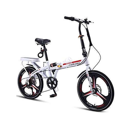 Folding Bike : GDZFY 20in Folding City Bicycle, Portable Adult Student Bike, Ultra Light Suspension Foldable Bicycle 7 Speed, Loop Adult Folding Bike White 20in