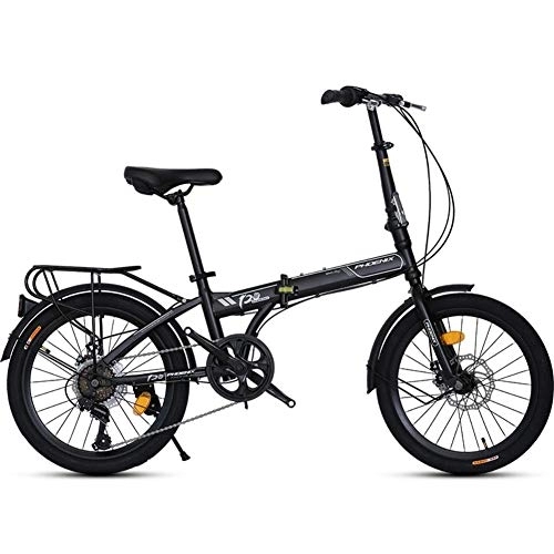 Folding Bike : GDZFY 20in Folding Mountain Bikes, Lightweight Mini City Bicycle For Students Office Workers, Transmission Foldable Bike With Full Suspension Black 20in