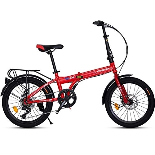 Folding Bike : GDZFY 20in Folding Mountain Bikes, Lightweight Mini City Bicycle For Students Office Workers, Transmission Foldable Bike With Full Suspension Red 20in