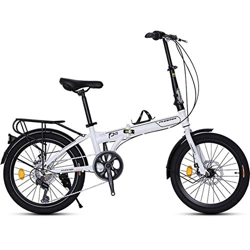 Folding Bike : GDZFY 20in Folding Mountain Bikes, Lightweight Mini City Bicycle For Students Office Workers, Transmission Foldable Bike With Full Suspension White 20in