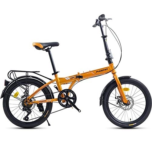 Folding Bike : GDZFY 20in Folding Mountain Bikes, Lightweight Mini City Bicycle For Students Office Workers, Transmission Foldable Bike With Full Suspension Yellow 20in