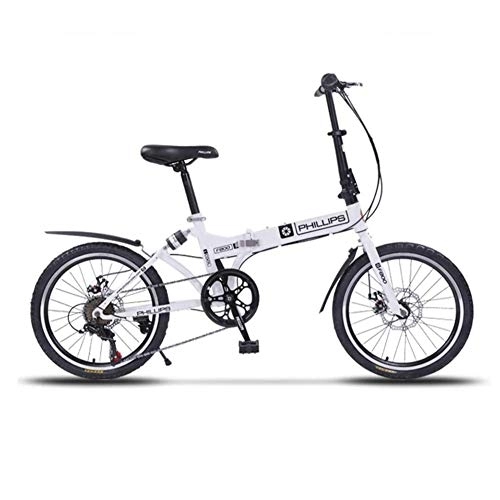 Folding Bike : GDZFY 20in Lightweight Folding Bike Suspension, 7 Speed Foldable Bicycle Carbon Steel Frame, Portable Adults City Bike For Commuting D 20in