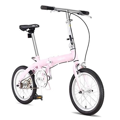 Folding Bike : GDZFY Adults Single Speed Folding Bike, 16in Mini Folding City Bicycle, Lightweight Foldable Bike Carbon Fiber Frame Pink 16in