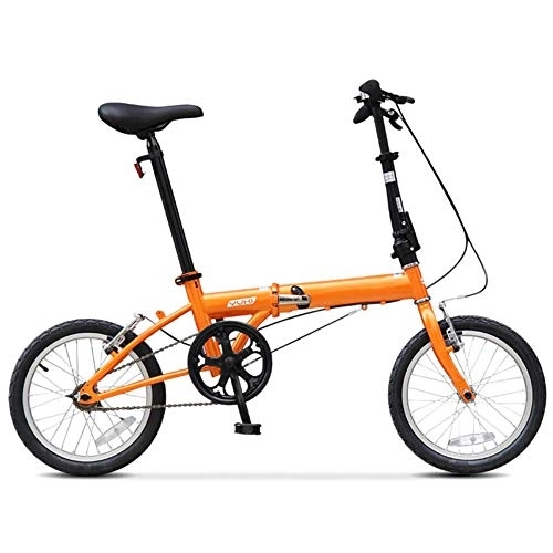 Folding Bike : GDZFY Compact Portable Adults Foldable Bike, Lightweight Mini Foldable Bicycle, Single Speed Folding Bike For Men Women Orange 16in