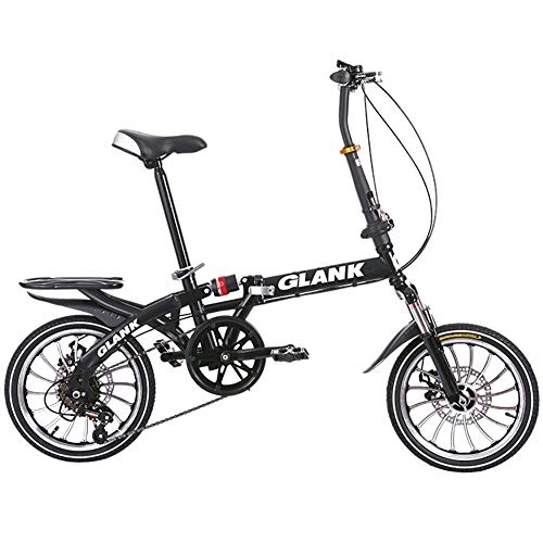 Folding Bike : GDZFY Folding Bike Lightweight Aluminum Frame, Full Suspension Folding City Bicycle 7 Speed, For Students Office Workers Urban Environment A 16in