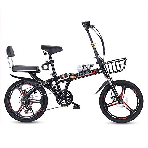 Folding Bike : GDZFY Loop Adult Folding Bike, 20in 7 Speed Bicycle Urban Environment, Lightweight Foldable Bike With Storage Basket Rear Carry Rack Black 20in
