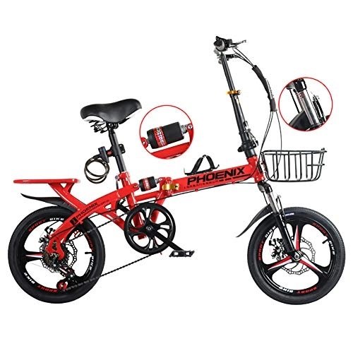 Folding Bike : GDZFY Loop Adult Folding Bike, 20in 7 Speed Bicycle Urban Environment, Lightweight Foldable Bike With Storage Basket Rear Carry Rack Red 20in