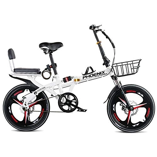Folding Bike : GDZFY Loop Adult Folding Bike, 20in 7 Speed Bicycle Urban Environment, Lightweight Foldable Bike With Storage Basket Rear Carry Rack White 20in