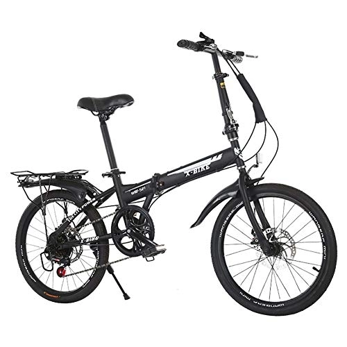 Folding Bike : GDZFY Loop Adult Folding Bike 20in, Carbon Fiber Frame, Folding City Bicycle, 7 Speed Dual Disc Brake Black 20in