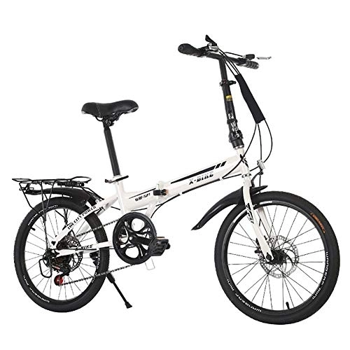 Folding Bike : GDZFY Loop Adult Folding Bike 20in, Carbon Fiber Frame, Folding City Bicycle, 7 Speed Dual Disc Brake White 20in