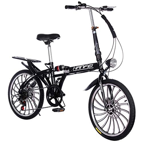 Folding Bike : GDZFY Mini Compact City Folding Bike, 7 Speed Folding Bicycle Urban Commuter With Back Rack Black 20in