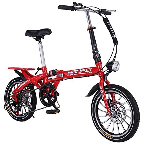 Folding Bike : GDZFY Mini Compact City Folding Bike, 7 Speed Folding Bicycle Urban Commuter With Back Rack Red 16in