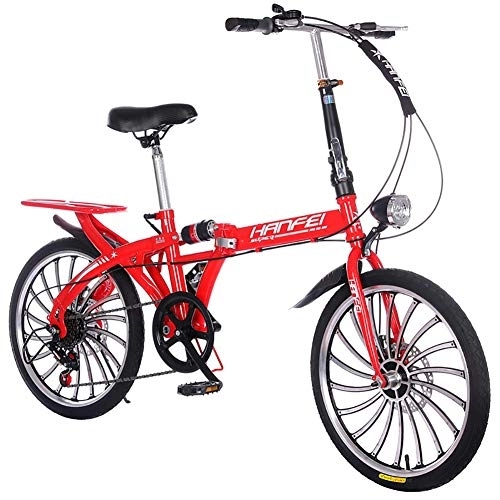 Folding Bike : GDZFY Mini Compact City Folding Bike, 7 Speed Folding Bicycle Urban Commuter With Back Rack Red 20in