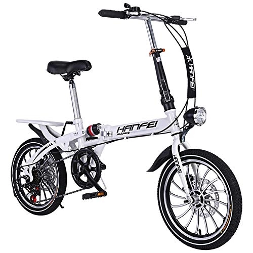 Folding Bike : GDZFY Mini Compact City Folding Bike, 7 Speed Folding Bicycle Urban Commuter With Back Rack White 16in