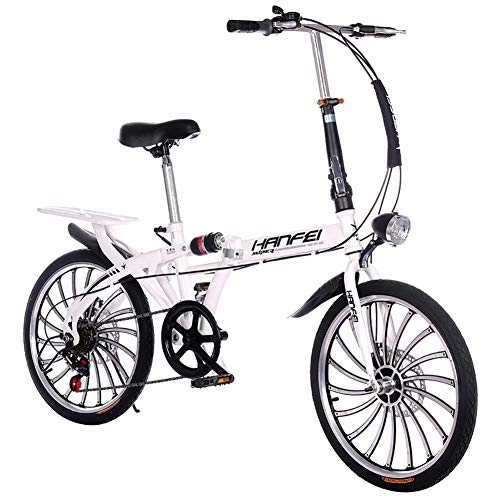 Folding Bike : GDZFY Mini Compact City Folding Bike, 7 Speed Folding Bicycle Urban Commuter With Back Rack White 20in