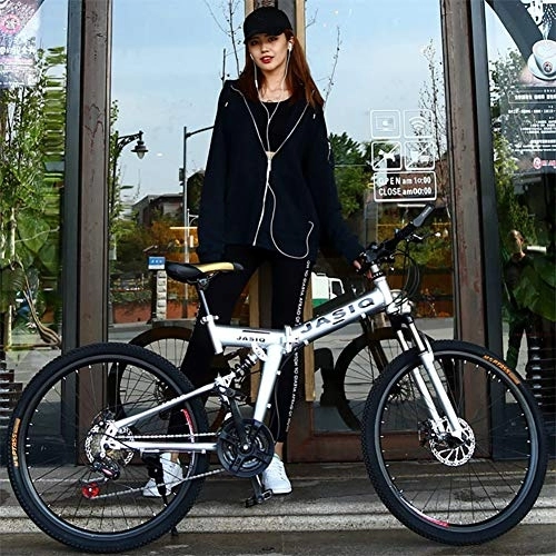 Folding Bike : GDZFY Outdoor Lightweight 7 Speed Folding City Bicycle, Outroad Foldable Mountain Bike, Gears 24in Double Disc Brake Bicycle E 24in